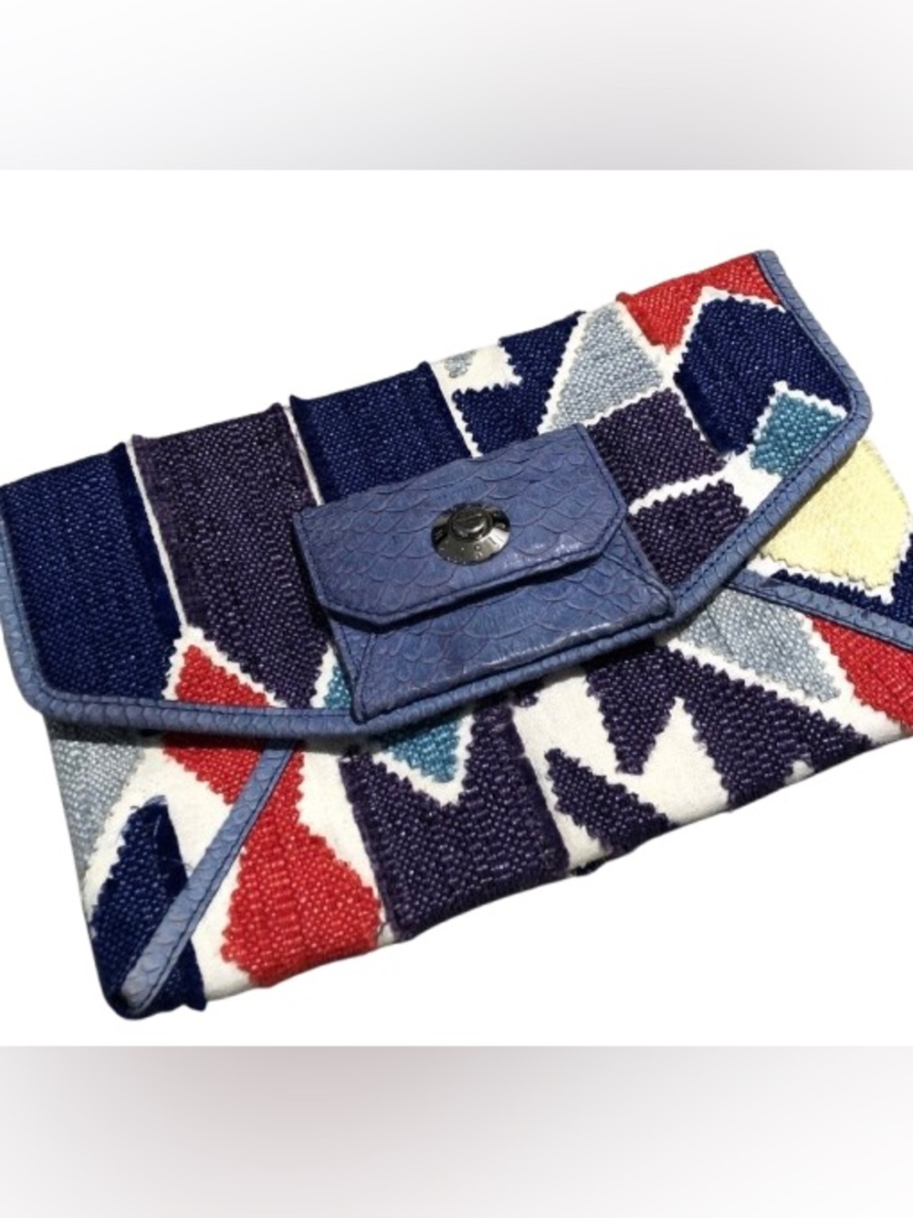 Henri Bendel Woven Navy Textured Clutch Bag